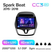 Штатная магнитола Teyes CC3 6+128 Gb с круговым обзором 360° Chevrolet Spark Beat (F2) 2015-2018 9" 2k