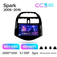 Штатная магнитола Teyes CC3 6+128 Gb с круговым обзором 360° Chevrolet Spark M300 2009 - 2016 (F1) 9" 2k