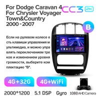 Штатная магнитола Teyes CC3 4+32 Gb Dodge Caravan 4 For Chrysler Voyager RG RS For Town & Country RS 2000-2007 (B) 10" 2k (L1)