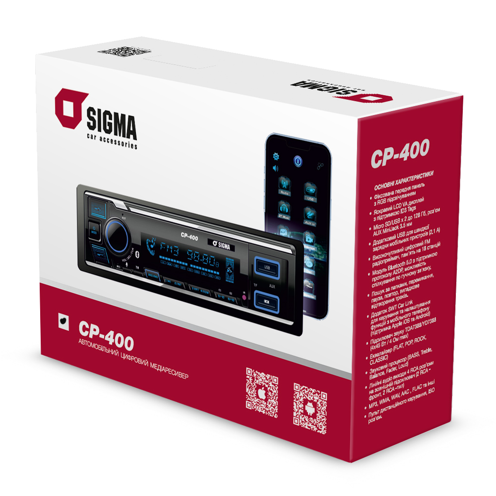 Автомобильная магнитола 1Din SIGMA CP-400 BT RGB APP