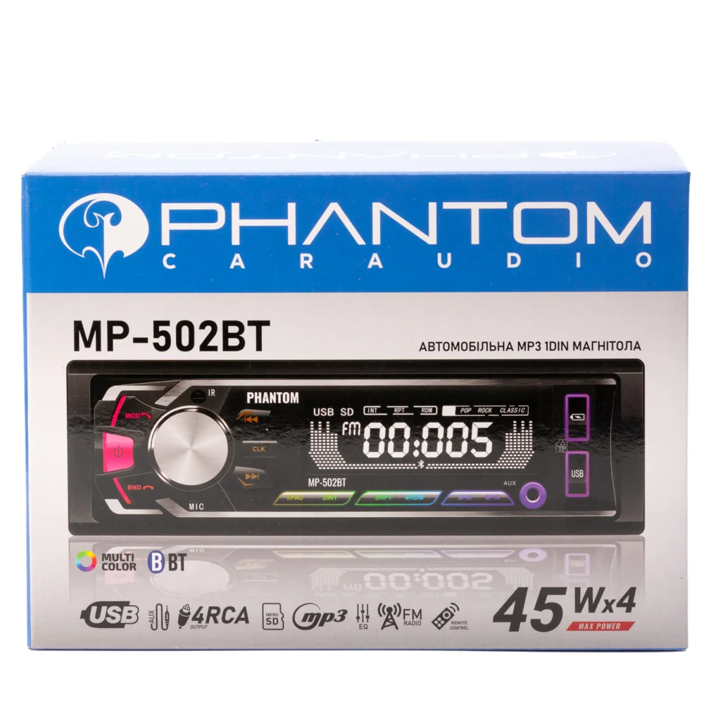 Автомобільна магнітола 1Din PHANTOM MP-502BT