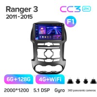 Штатна магнітола Teyes CC3 6+128 Gb з коловим оглядом 360° Ford Ranger 3 (F1) 2011-2015 9" 2k (L1)