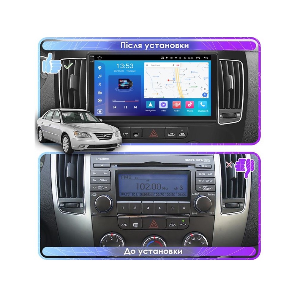 Штатна магнітола FORS.auto FS 4 PRO для Hyundai Sonata/NF (4+64Gb, 9", Manual AC) 2008-2010