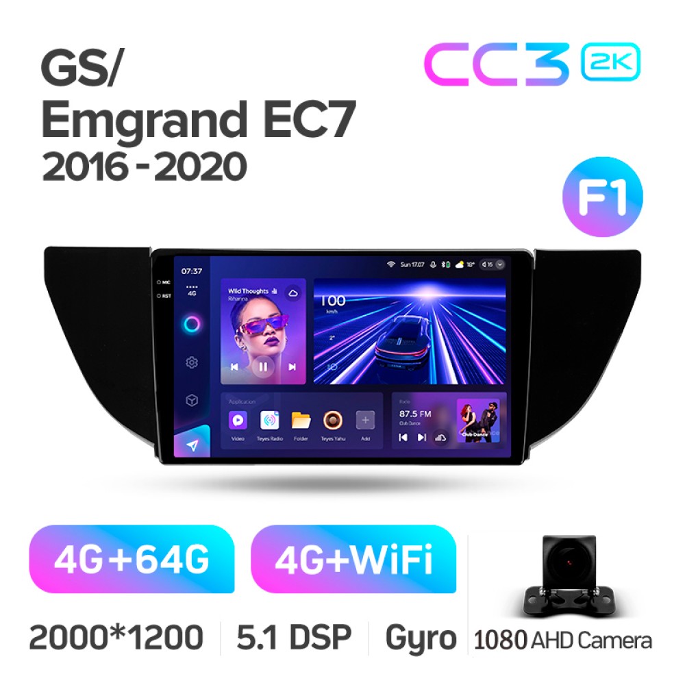 Штатна магнітола Teyes CC3 4+64 Gb Geely GS 2016-2020 Emgrand EC7 1 2018-2020 (F1) 9" 2k
