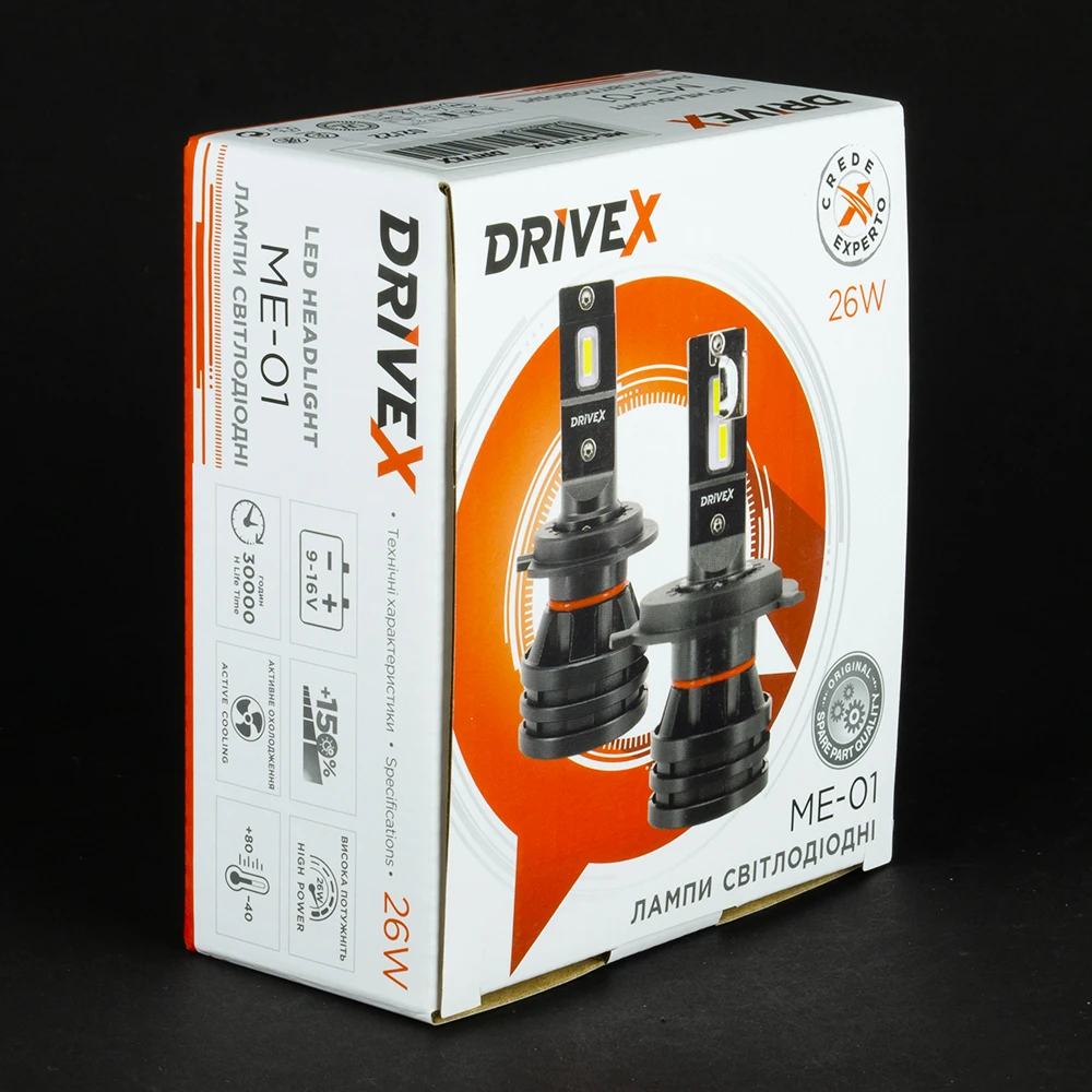 LED лампи автомобільні DriveX ME-01 H4 H/L 5000K LED 26W 9-32V
