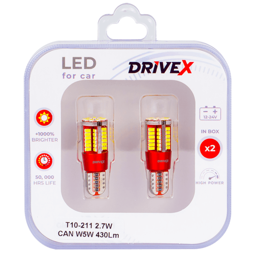 Led лампи DriveX T10-211 12-24V 2.7W CAN W5W 430Lm к-т