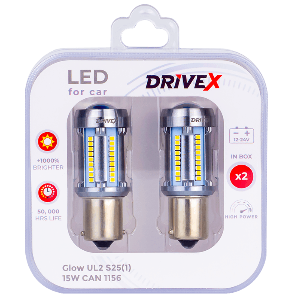 Led лампи DriveX Glow UL2 1156/P21W 12V 15W CAN 2600Lm  BA15S к-т.