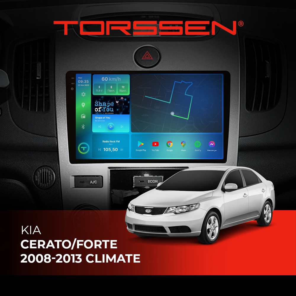 Штатна магнітола Torssen 2K Kia Cerato/Forte 08-13 F9432 4G Carplay DSP climate