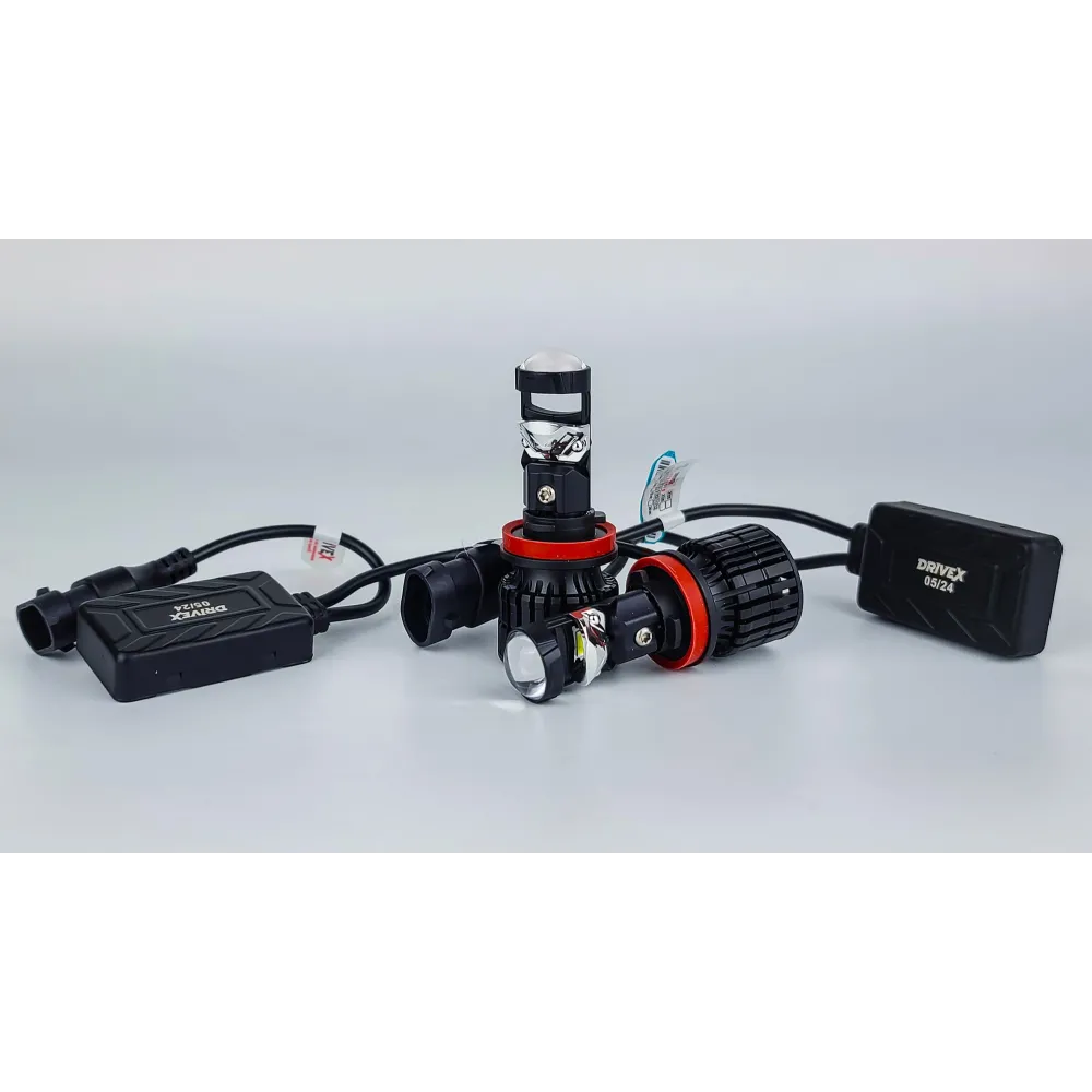 LED лампи автомобільні з лінзою DriveX LE-07 H11 6000K 55W 9-32V к-т.