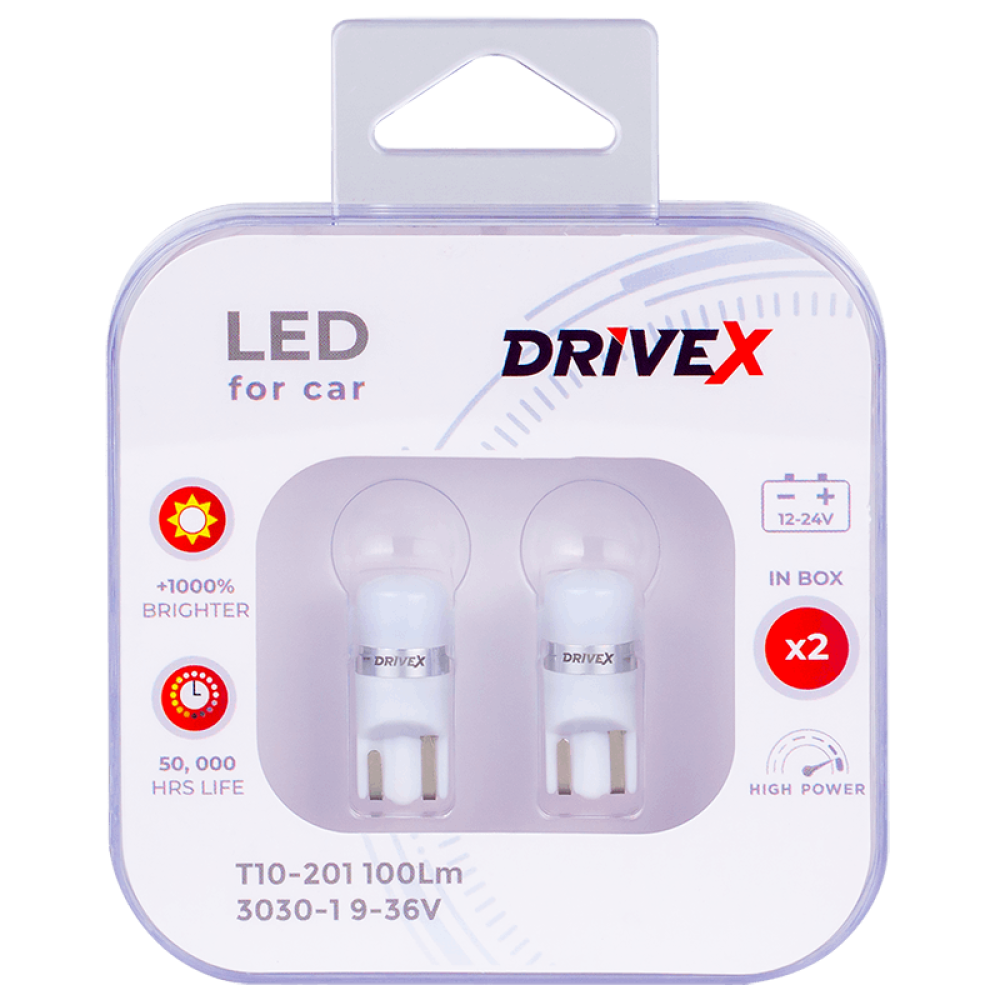 Led лампи в габарити підсвітку номера та салону DriveX T10-201 100Lm 3030-1 9-36V W5W к-т.