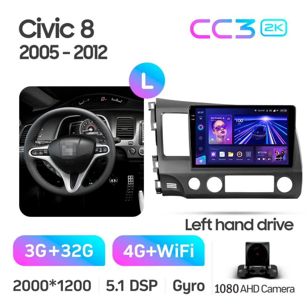 Штатна магнітола Teyes CC3 3+32 Gb Honda Civic 8 FK FN FD 2005-2012 10" 2k