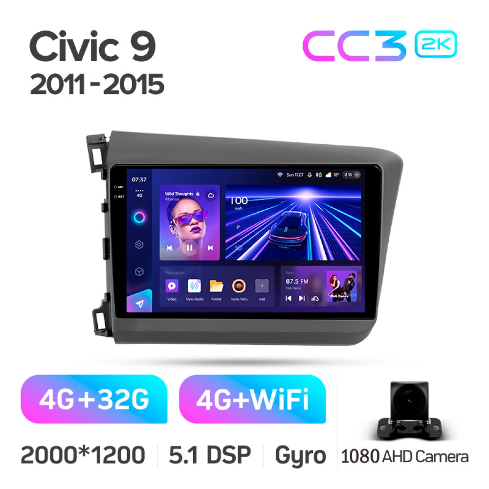 Штатна магнітола Teyes CC3 4+32 Gb Honda Civic 9 FB FK FD 2011-2015 9" 2k