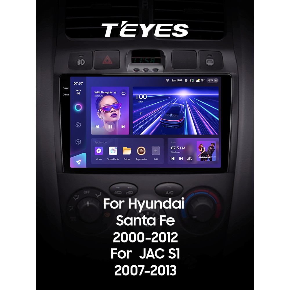 Штатна магнітола Teyes CC3 6+128 Gb Hyundai Santa Fe SM 2000-2012 For JAC S1 (Rein) 1 2007-2013 9" 2k