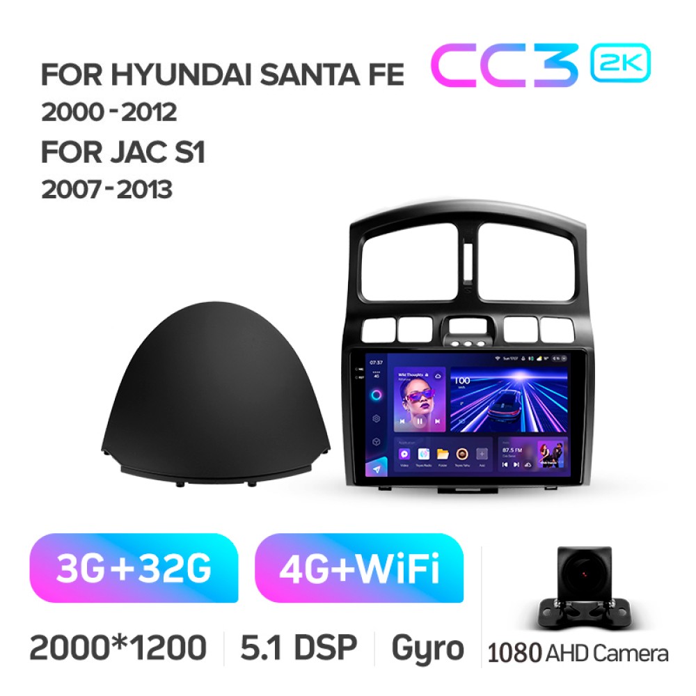 Штатна магнітола Teyes CC3 3+32 Gb Hyundai Santa Fe SM 2000-2012 For JAC S1 (Rein) 1 2007-2013 9" 2k