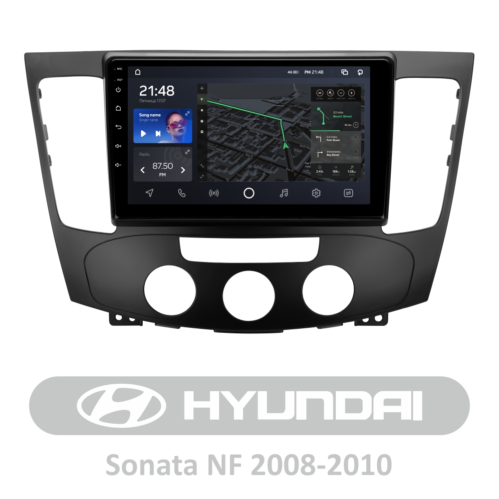 Штатна магнітола AMS T910 6+128 Gb Hyundai Sonata NF 2008-2010 (F1) 9"