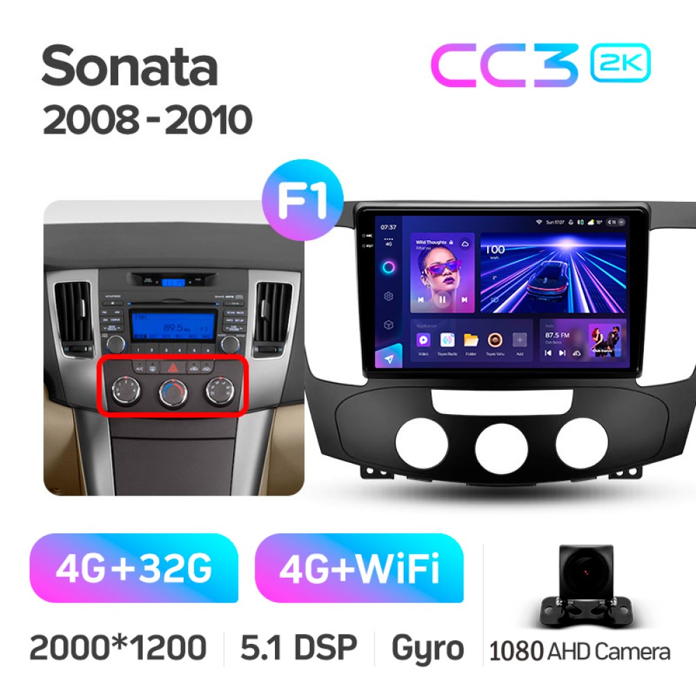Штатна магнітола Teyes CC3 4+32 Gb Hyundai Sonata NF 2008-2010 (F1) 9" 2k