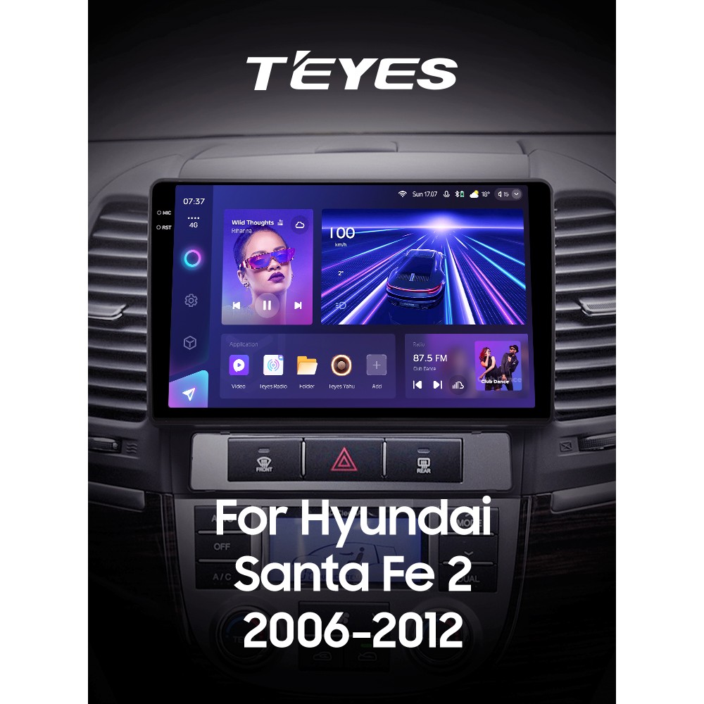 Штатная магнитола Teyes CC3 6+128 Gb с круговым обзором 360° Hyundai Santa Fe 2 2006-2012 9" 2k