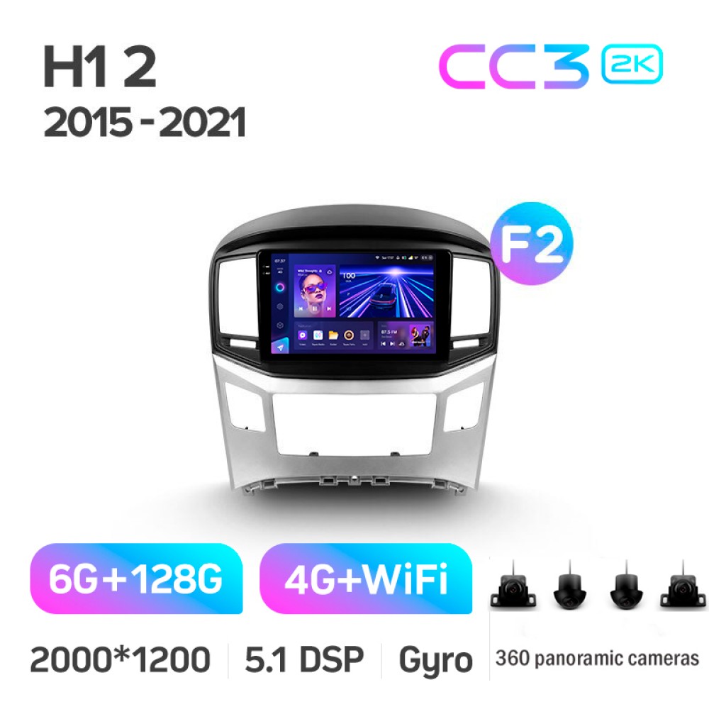 Штатная магнитола Teyes CC3 6+128 Gb с круговым обзором 360° Hyundai H1 2 2015-2021 9" 2k