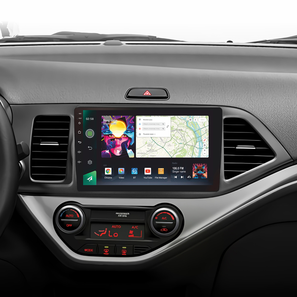 Автомобільна штатна магнітола SIGMA PRO 98128 ANDROID 12 8+128 Gb 4G DSP Kia Morning 2 picanto 2011 - 2017 9" 2k