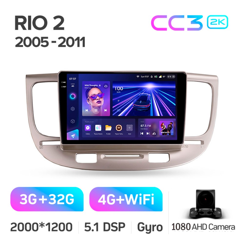 Штатна магнітола Teyes CC3 3+32 Gb Kia RIO 2 2005-2011 9" 2k