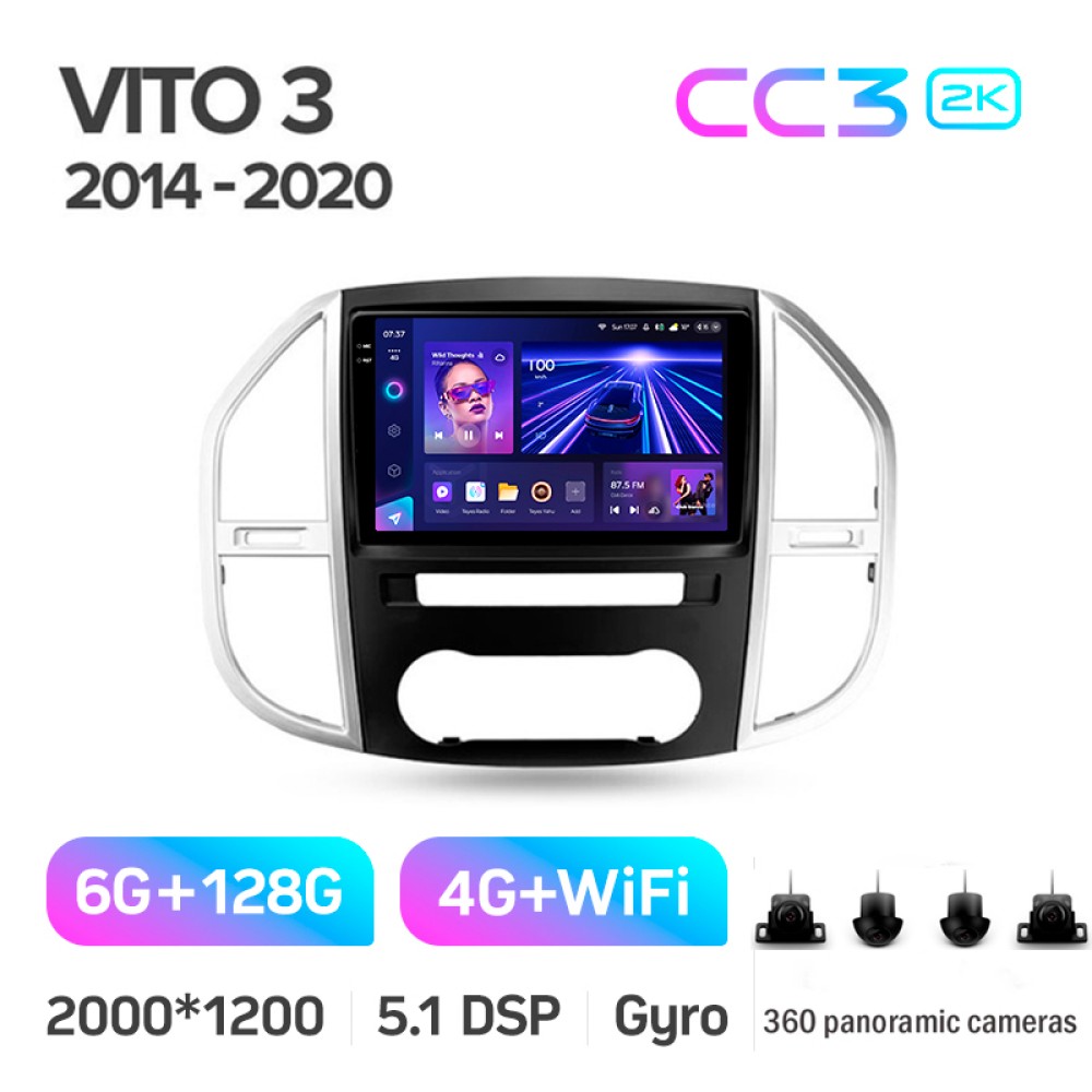 Штатна магнітола Teyes CC3 6+128 Gb з коловим оглядом 360° Mercedes-Benz Vito 3 W447 2014-2020 10" 2k (L1)