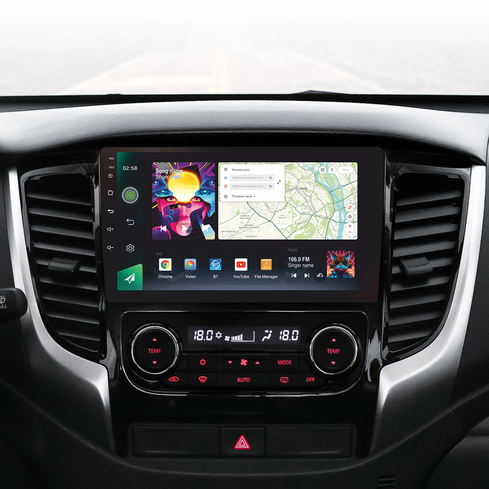 Автомобильная штатная магнитола SIGMA PRO 98128 ANDROID 12 8+128 Gb 4G DSP Mitsubishi L200 5 2015-2019-Automatic air conditioning 9" 2k