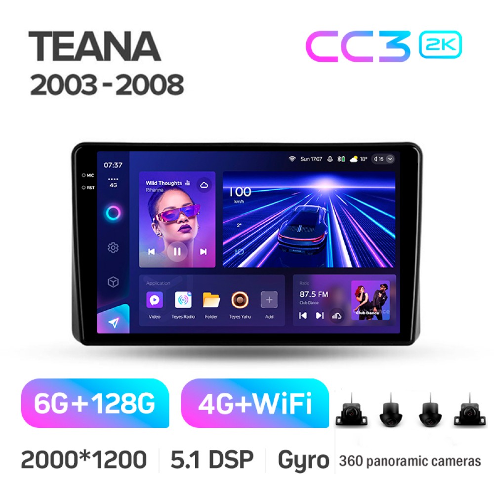 Штатная магнитола Teyes CC3 6+128 Gb с круговым обзором 360° Nissan Teana J31 2003-2008 (F1) 9" 2k (L1)