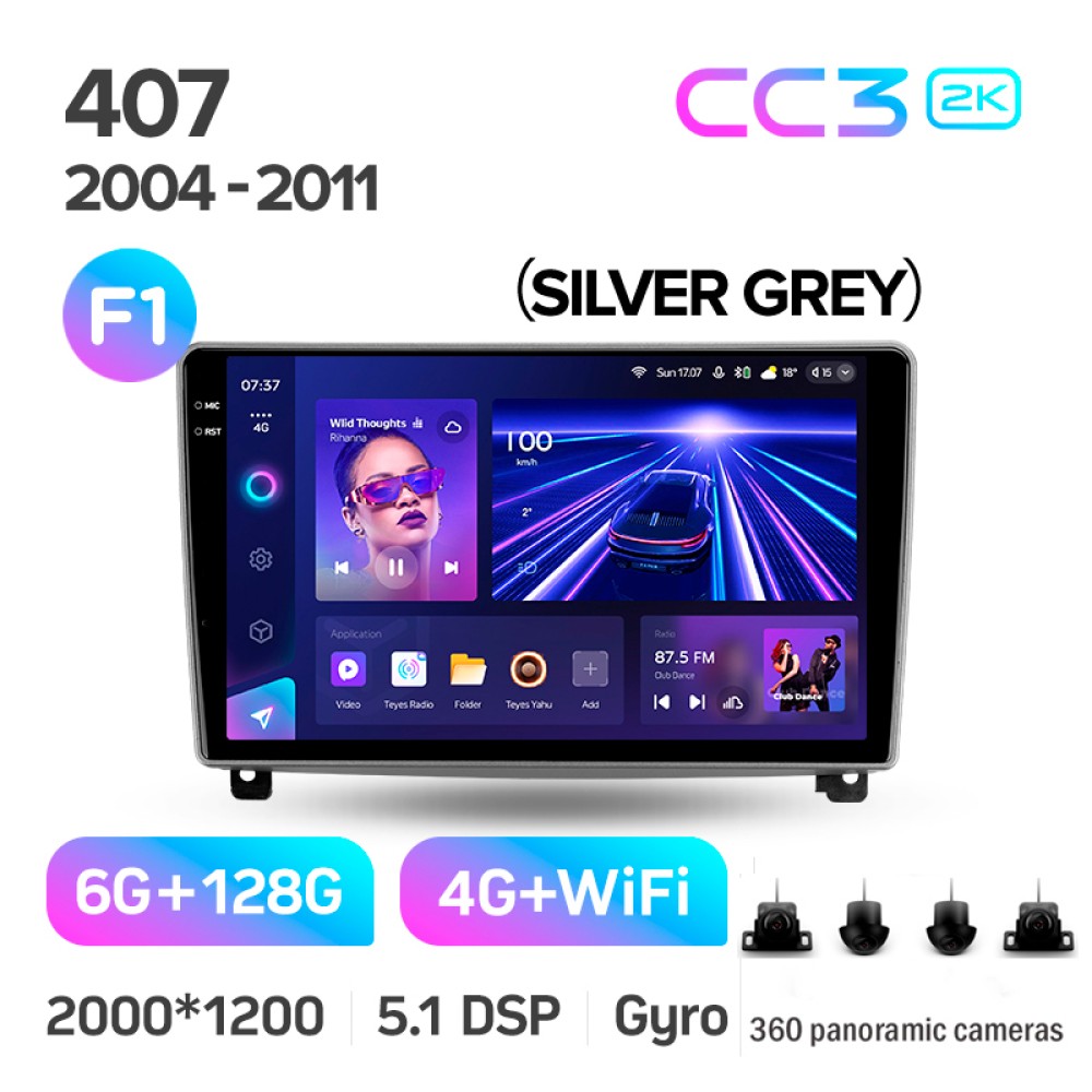 Штатна магнітола Teyes CC3 6+128 Gb з коловим оглядом 360° Peugeot 407 1 2004 - 2011 (F1) 9" 2k (L1)