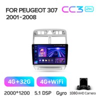 Штатная магнитола Teyes CC3 4+32 Gb Peugeot 307 1 2001-2008 9" 2k