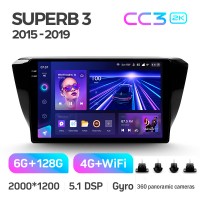 Штатная магнитола Teyes CC3 6+128 Gb с круговым обзором 360° Skoda Superb 3 2015-2019 10" 2k