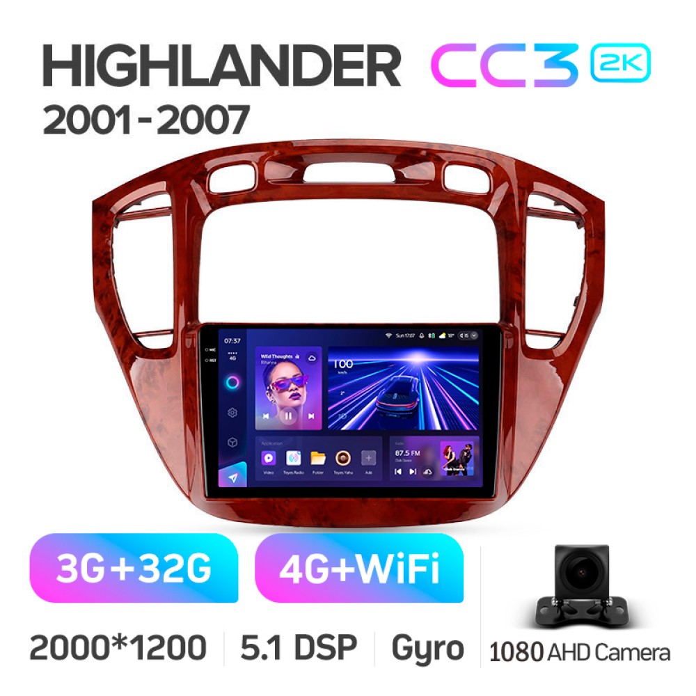 Штатная магнитола Teyes CC3 3+32 Gb Toyota Highlander 1 XU20 2001-2007 9" 2k (L1)