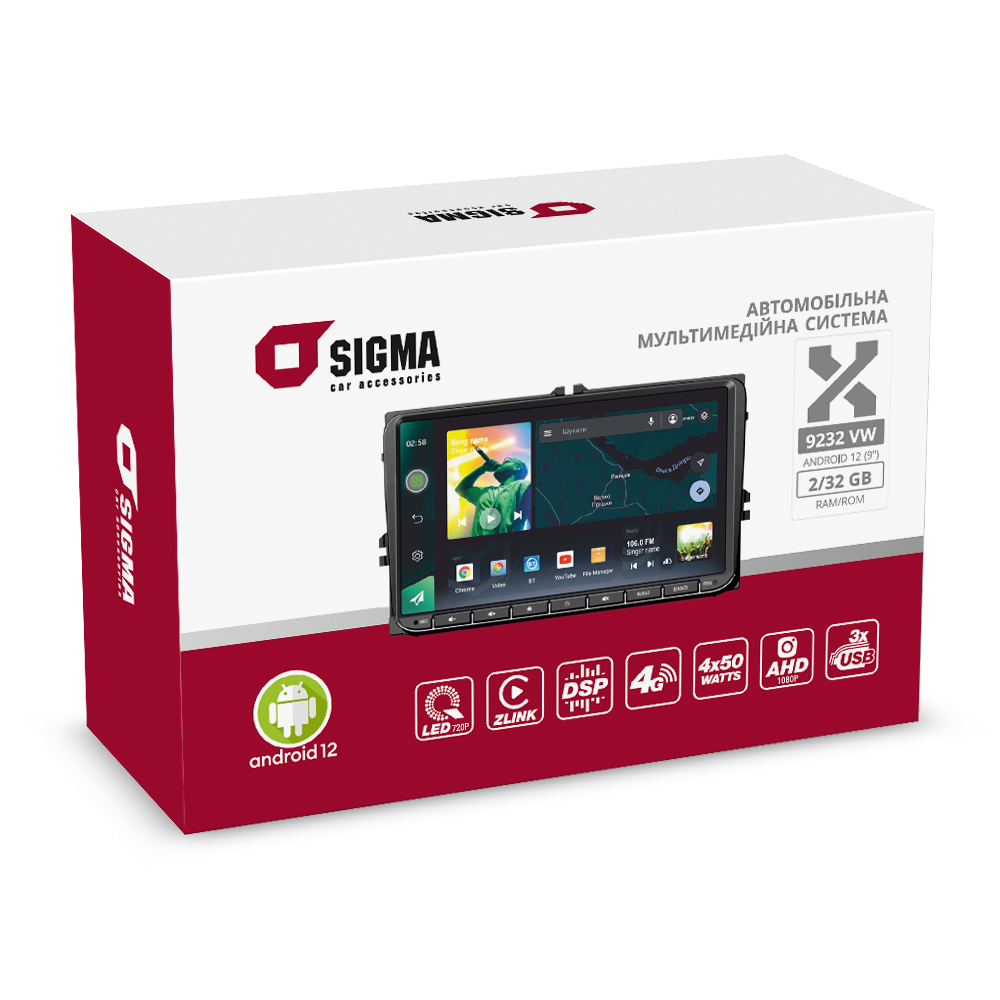 Автомобильная мультимедийная система SIGMA X9232 VW ANDROID 10 2+32 Gb 4G DSP (9")